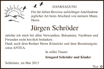Traueranzeige von Jürgen Schröder von Super Sonntag Zeitz