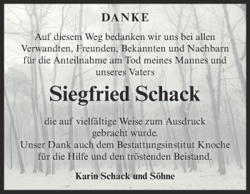 Traueranzeige von Siegfried Schack von Super Sonntag Aschersleben