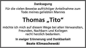 Traueranzeige von Thomas  von Super Sonntag Dessau / Köthen
