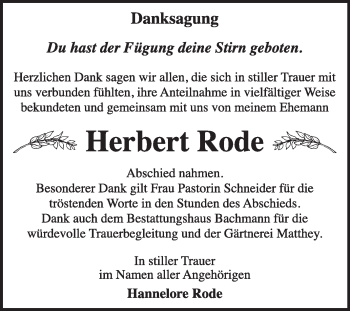 Traueranzeige von Herbert Rode von Super Sonntag Dessau / Köthen