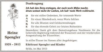 Traueranzeige von Heinz Spengler von Wochenspiegel Mansfelder Land