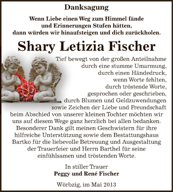 Traueranzeige von Shary Letizia Fischer von WVG - Wochenspiegel Dessau / Köthen