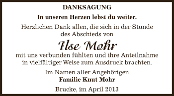 Traueranzeige von Ilse Mohr von Super Sonntag Bernburg