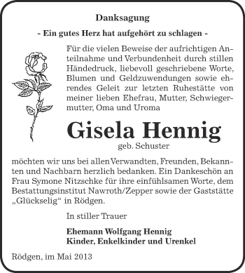Traueranzeige von Gisela Hennig von WVG - Wochenspiegel Bitterfeld