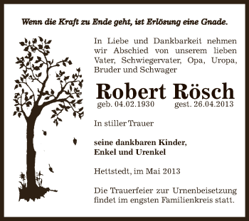 Traueranzeige von Robert Rösch von Super Sonntag SGH Mansf. Land