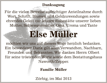 Traueranzeige von Else Müller von WVG - Wochenspiegel Bitterfeld