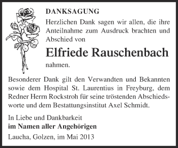 Traueranzeige von Elfriede Rauschenbach von WVG - Wochenspiegel NMB / WSF / ZTZ