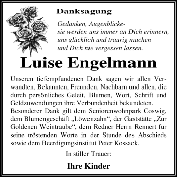 Traueranzeige von Luise Engelmann von Super Sonntag Dessau / Köthen