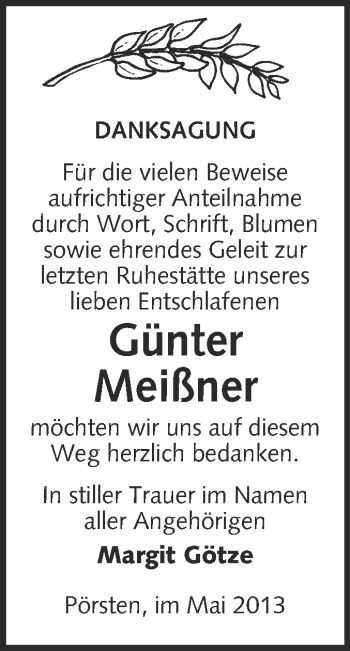 Traueranzeige von Günter Meißner von Super Sonntag Merseburg