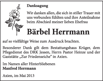 Traueranzeige von Bärbel Herrmann von Super Sonntag Wittenberg