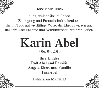 Traueranzeige von Karin Abel von Super Sonntag Merseburg