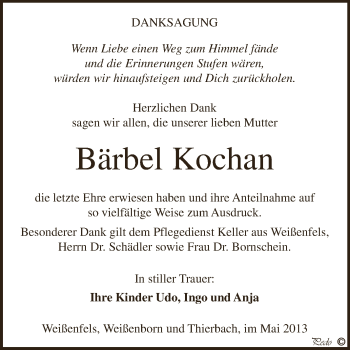 Traueranzeige von Bärbel Kochan von Super Sonntag Zeitz