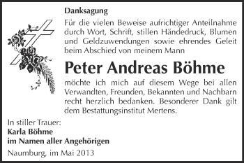 Traueranzeige von Peter Andreas Böhme von WVG - Wochenspiegel NMB / WSF / ZTZ