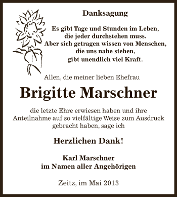 Traueranzeige von Brigitte Marschner von Super Sonntag Zeitz