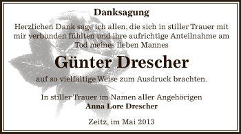 Traueranzeige von Günter Drescher von Super Sonntag Zeitz