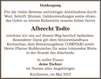 Traueranzeige von Albrecht Todte von Super Sonntag Zeitz