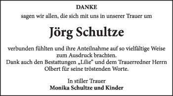 Traueranzeige von Jörg Schultze von Super Sonntag Dessau / Köthen