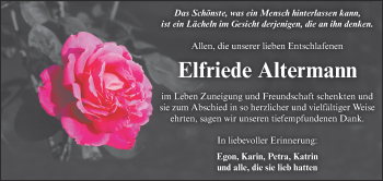 Traueranzeige von Elfriede Altermann von Super Sonntag Aschersleben