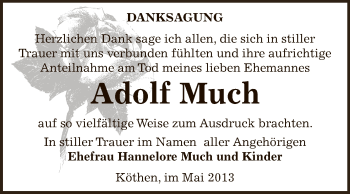 Traueranzeige von Adolf Much von WVG - Wochenspiegel Dessau / Köthen