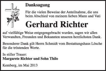 Traueranzeige von Gerhard Richter von WVG - Wochenspiegel Wittenberg