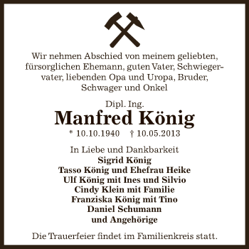 Traueranzeige von Manfred König von Super Sonntag Zeitz