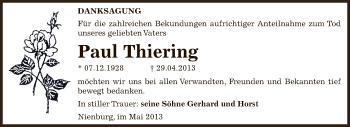 Traueranzeige von Paul Thiering von Super Sonntag Bernburg