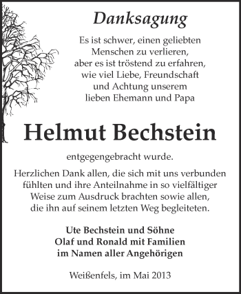 Traueranzeige von Helmut Bechstein von WVG - Wochenspiegel NMB / WSF / ZTZ