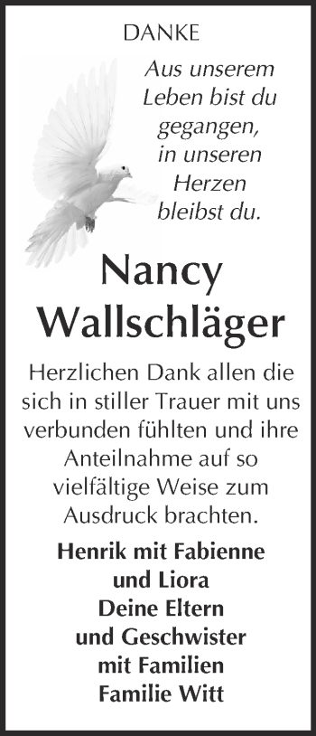 Traueranzeige von Nancy Wallschläger von Super Sonntag Quedlinburg