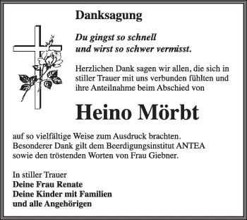Traueranzeige von Heino Mörbt von Super Sonntag Wittenberg