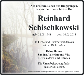 Traueranzeige von Reinhard Schischkowski von Super Sonntag Quedlinburg