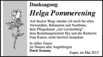 Traueranzeige von Helga Pommerening von Super Sonntag Wittenberg