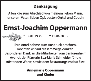 Traueranzeige von Ernst-Joachim Oppermann von Super Sonntag Dessau / Köthen