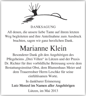 Traueranzeige von Marianne Klein von Super Sonntag Merseburg