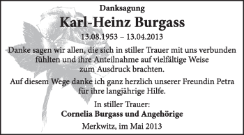 Traueranzeige von Karl-Heinz Burgass von WVG - Wochenspiegel Wittenberg