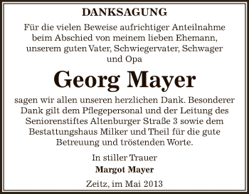 Traueranzeige von Georg Mayer von Super Sonntag Zeitz