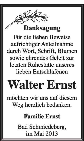 Traueranzeige von Walter Ernst von WVG - Wochenspiegel Wittenberg