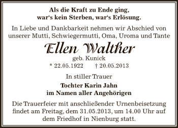 Traueranzeige von Ellen Walther von Super Sonntag Bernburg