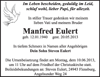 Traueranzeige von Manfred Eulert von Super Sonntag Wittenberg