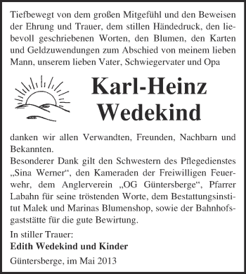 Traueranzeige von Karl-Heinz Wedekind von WVG - Wochenspiegel Quedlinburg