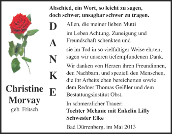 Traueranzeige von Christine Morvay von Super Sonntag Merseburg