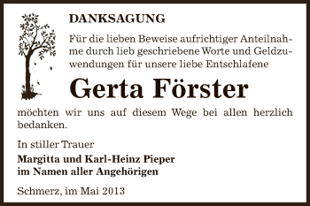 Traueranzeige von Gerta Förster von WVG - Wochenspiegel Bitterfeld