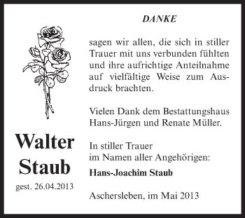 Traueranzeige von Walter Staub von WVG - Wochenspiegel Aschersleben