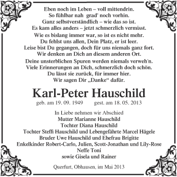 Traueranzeige von Karl-Peter Hauschild von WVG - Wochenspiegel Merseburg