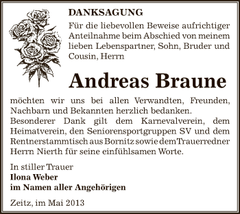 Traueranzeige von Andreas Braune von Super Sonntag Zeitz