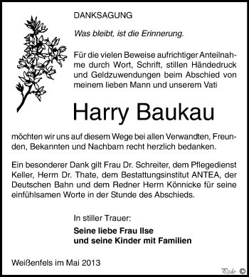 Traueranzeige von Harry Baukau von WVG - Wochenspiegel NMB / WSF / ZTZ