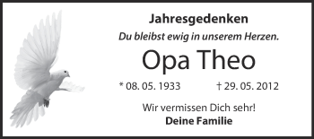 Traueranzeige von Theo  von WVG - Wochenspiegel Quedlinburg
