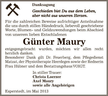 Traueranzeige von Günter Maury von Super Sonntag SGH Mansf. Land