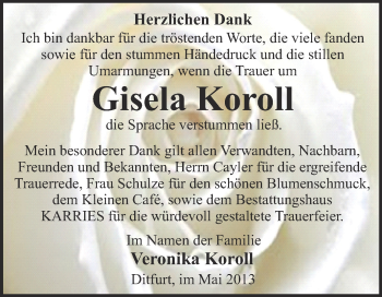 Traueranzeige von Gisela Koroll von WVG - Wochenspiegel Quedlinburg