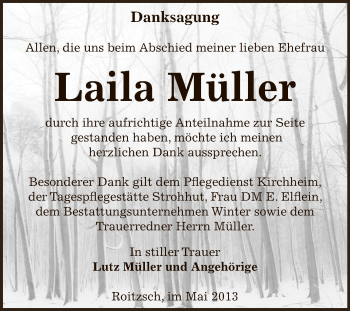 Traueranzeige von Laila Müller von WVG - Wochenspiegel Bitterfeld