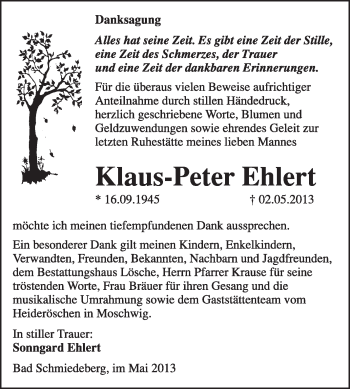 Traueranzeige von Klaus-Peter Ehlert von WVG - Wochenspiegel Wittenberg